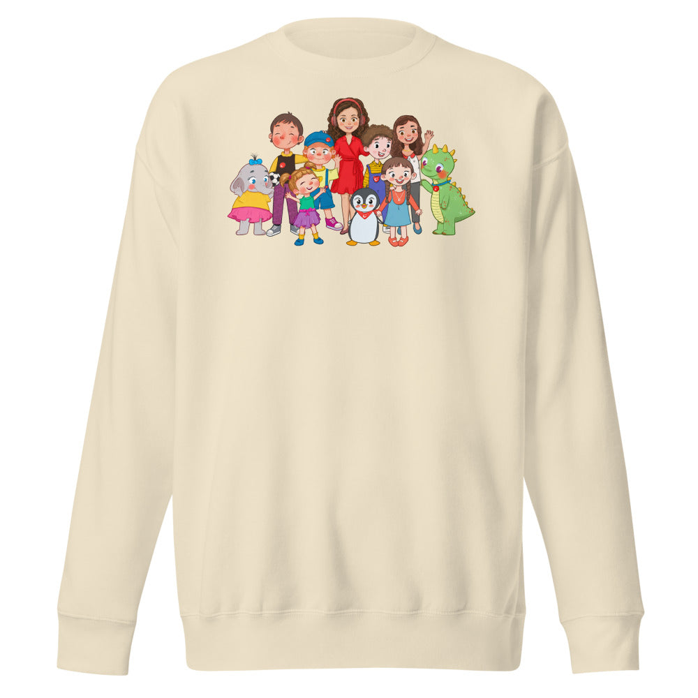 All the Characters Together Unisex Premium Crewneck Sweatshirt, Roots & Talks - Bone