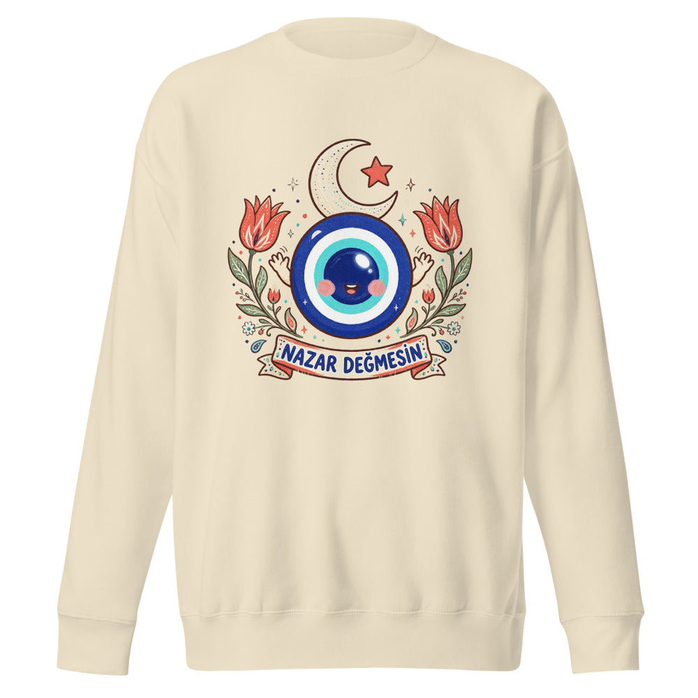 Nazar Değmesin Unisex Premium Crewneck Sweatshirt, Roots & Talks - Bone