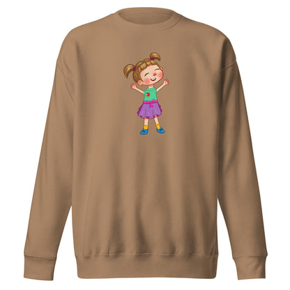 Ela Character Unisex Premium Crewneck Sweatshirt, Roots & Talks - Latte