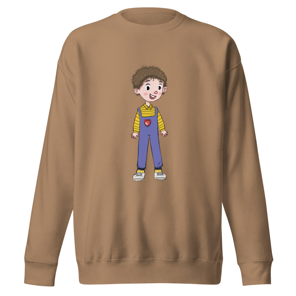 Ahmet Character Unisex Premium Crewneck Sweatshirt, Roots & Talks - Latte