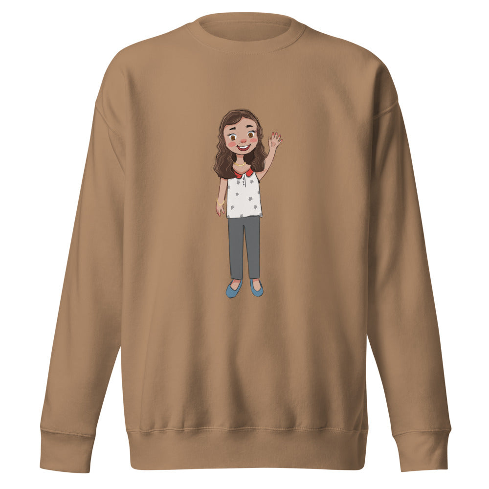 Defne Character Unisex Premium Crewneck Sweatshirt, Roots & Talks - Latte
