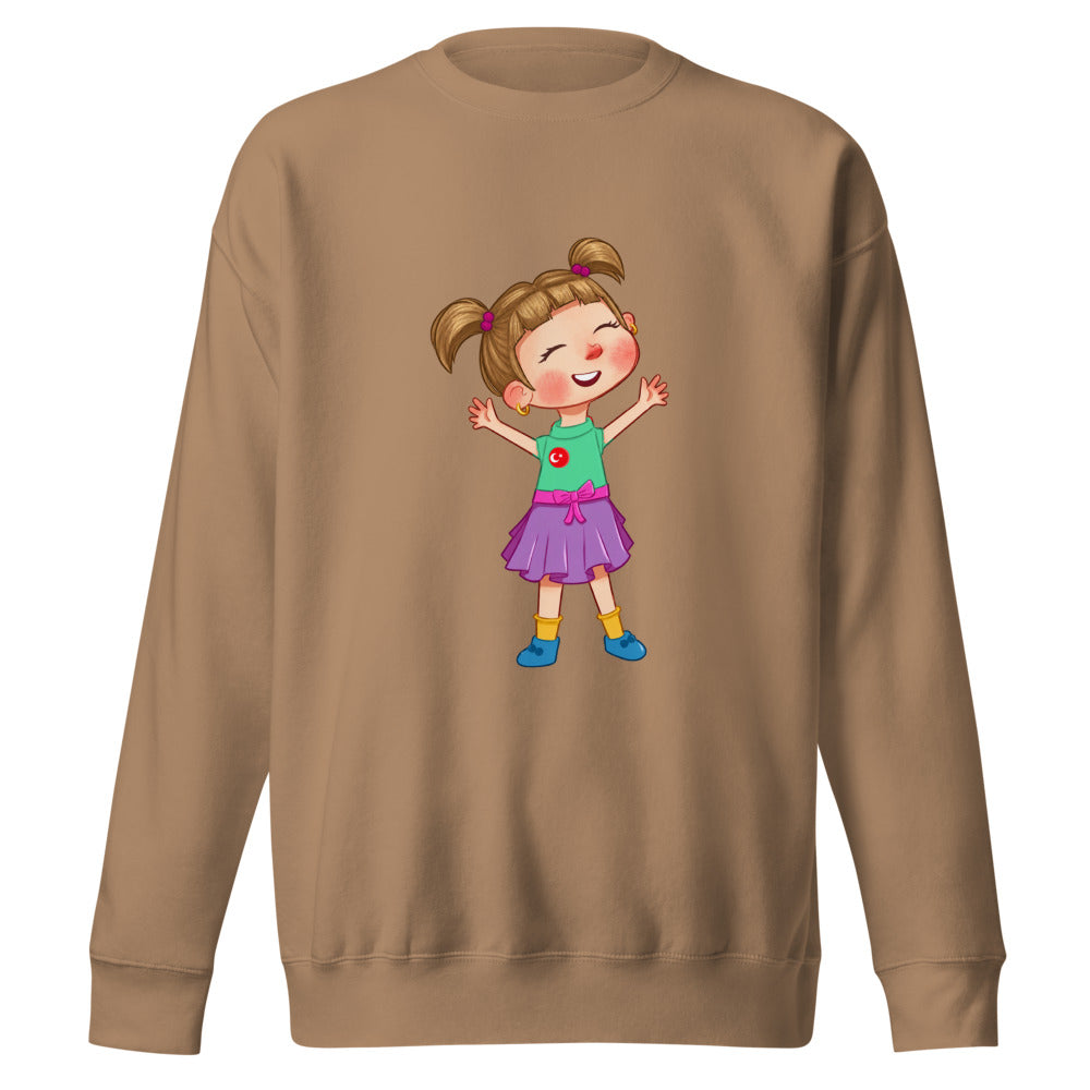 Ela Character Unisex Premium Crewneck Sweatshirt, Roots & Talks - Latte