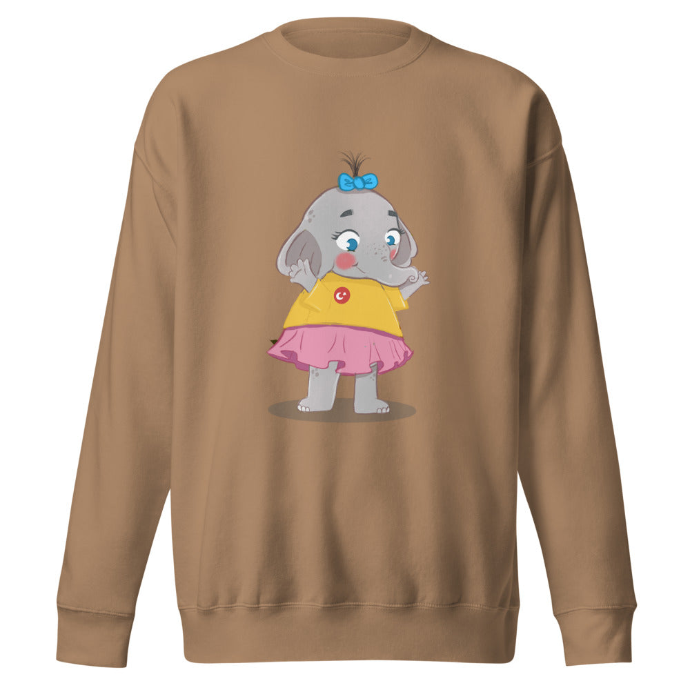 Filiz Elephant Unisex Premium Crewneck Sweatshirt, Roots & Talks - Latte