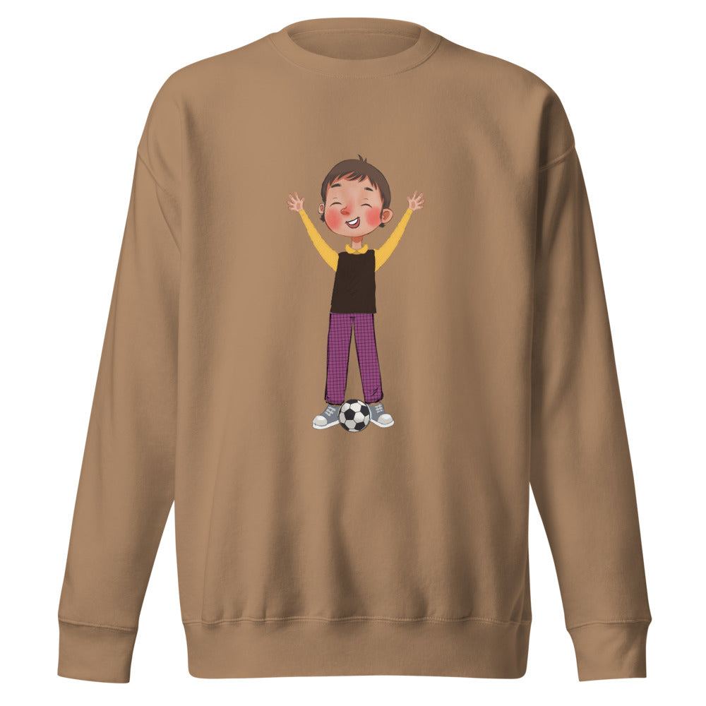 Gazi Character Unisex Premium Crewneck Sweatshirt, Roots & Talks - Latte
