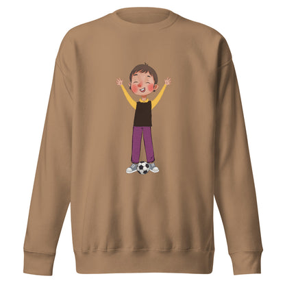 Gazi Character Unisex Premium Crewneck Sweatshirt, Roots & Talks - Latte