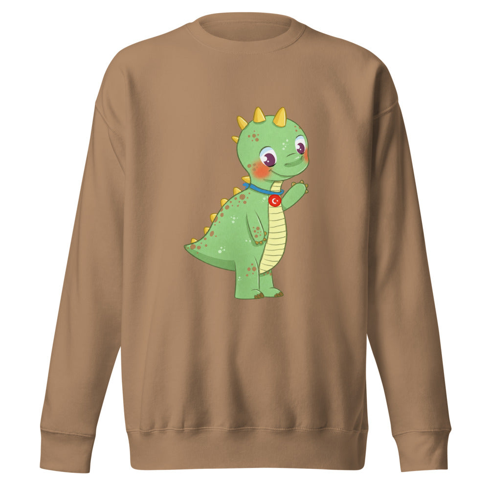 Dino Dinosaur Unisex Premium Crewneck Sweatshirt, Roots & Talks - Latte