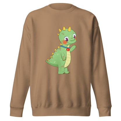 Dino Dinosaur Unisex Premium Crewneck Sweatshirt, Roots & Talks - Latte