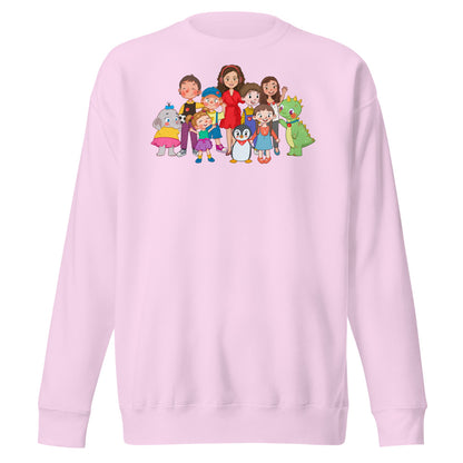 All the Characters Together Unisex Premium Crewneck Sweatshirt, Roots & Talks - Lavender