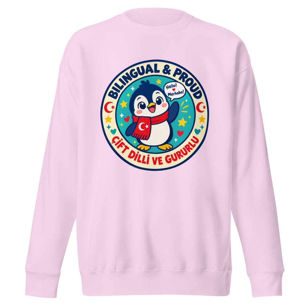 Bilingual & Proud Unisex Premium Crewneck Sweatshirt, Roots & Talks - Lavender