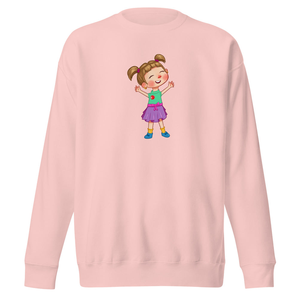 Ela Character Unisex Premium Crewneck Sweatshirt, Roots & Talks - Light Pink