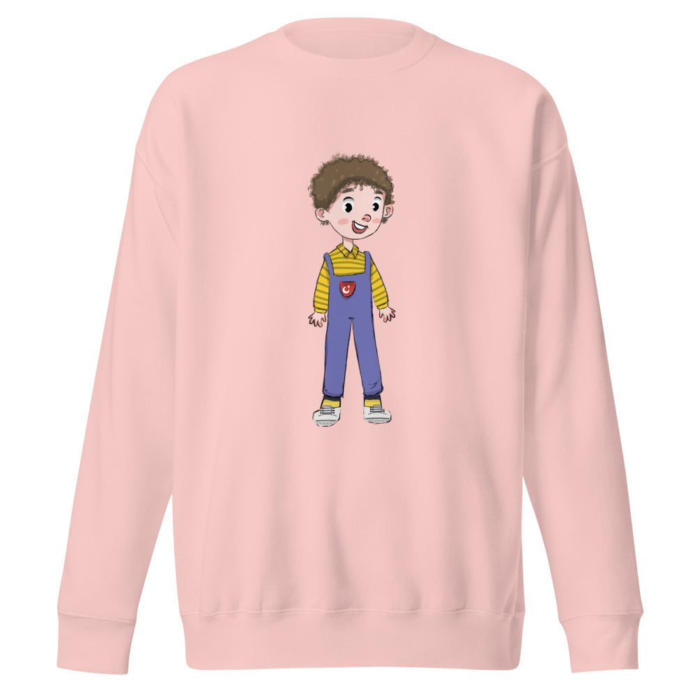 Ahmet Character Unisex Premium Crewneck Sweatshirt, Roots & Talks - Light Pink