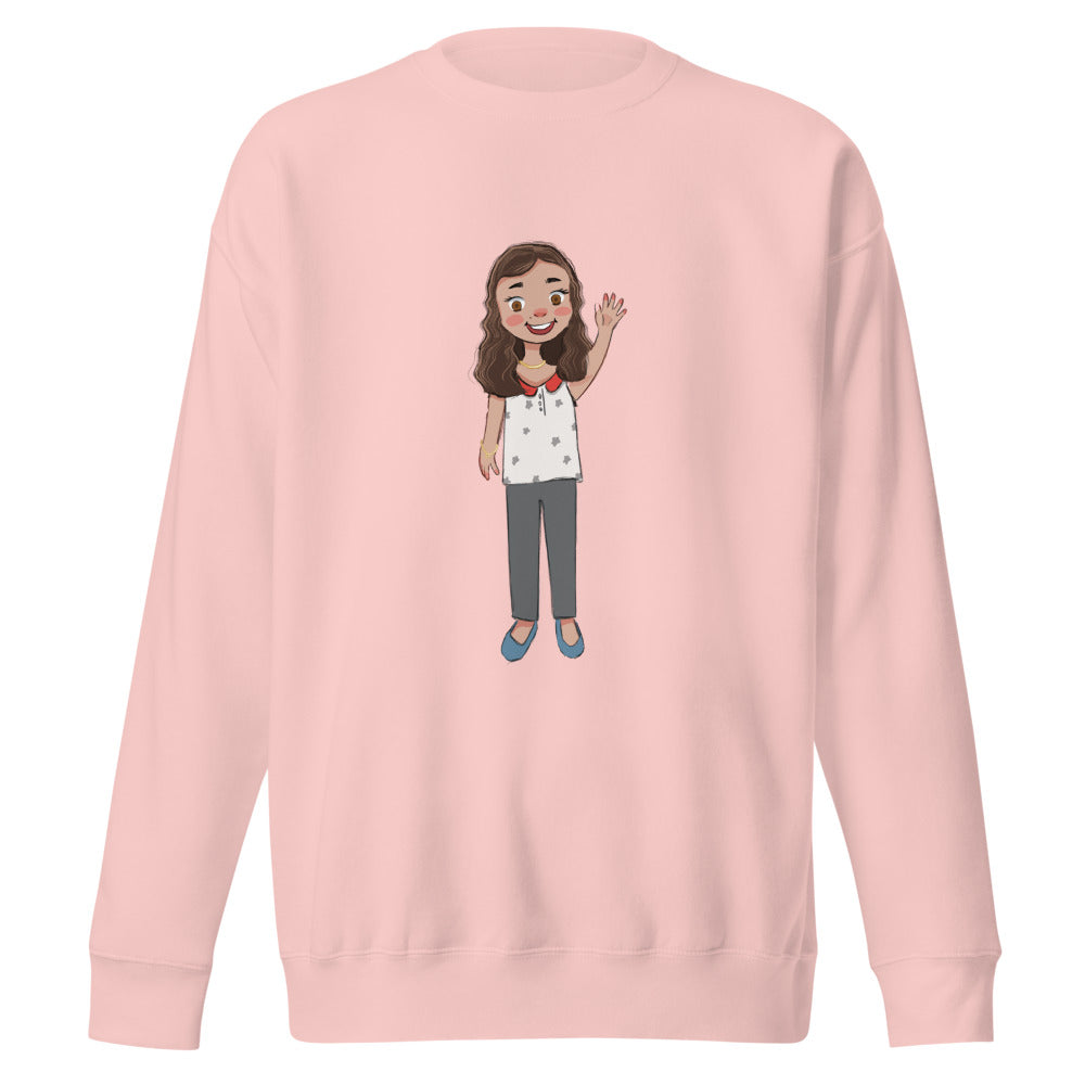 Defne Character Unisex Premium Crewneck Sweatshirt, Roots & Talks - Light Pink