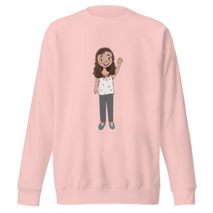 Defne Character Unisex Premium Crewneck Sweatshirt, Roots & Talks - Light Pink