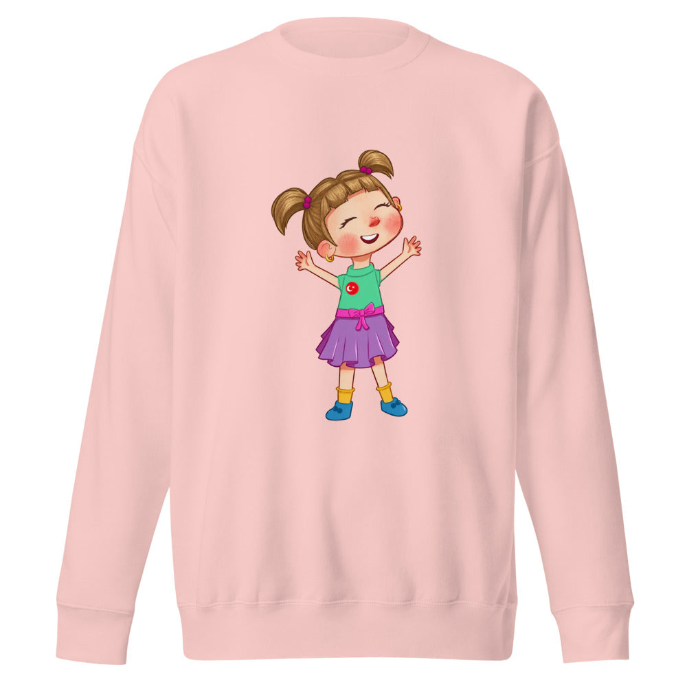 Ela Character Unisex Premium Crewneck Sweatshirt, Roots & Talks - Light Pink