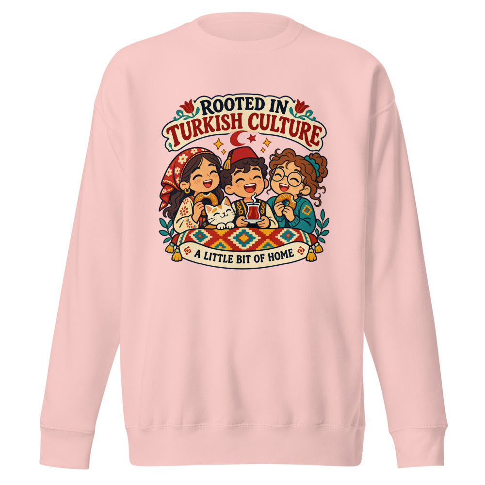 Rooted in Turkish Culture Unisex Premium Crewneck Sweatshirt, Roots & Talks - Light Pink
