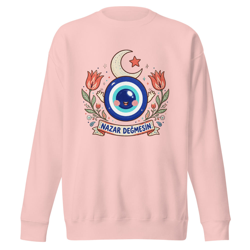 Nazar Değmesin Unisex Premium Crewneck Sweatshirt, Roots & Talks - Light Pink