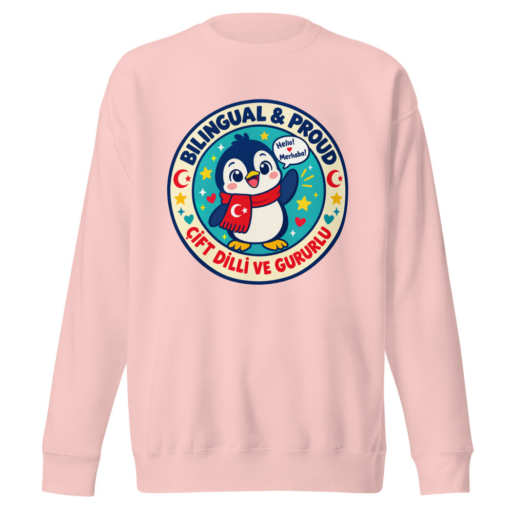 Bilingual & Proud Unisex Premium Crewneck Sweatshirt, Roots & Talks - Light Pink