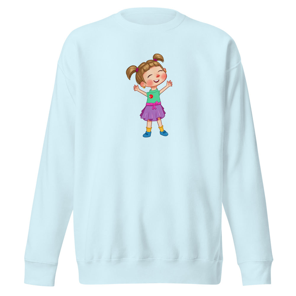 Ela Character Unisex Premium Crewneck Sweatshirt, Roots & Talks - Sky Blue