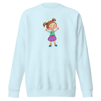 Ela Character Unisex Premium Crewneck Sweatshirt, Roots & Talks - Sky Blue