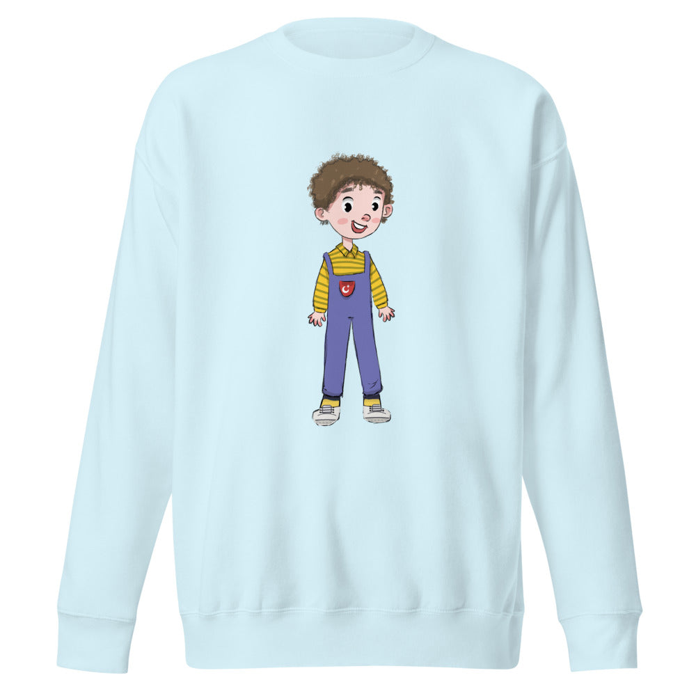 Ahmet Character Unisex Premium Crewneck Sweatshirt, Roots & Talks - Sky Blue