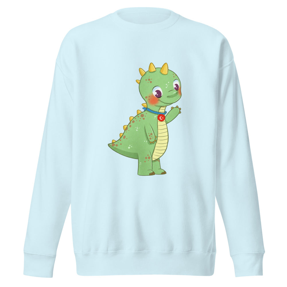 Dino Dinosaur Unisex Premium Crewneck Sweatshirt, Roots & Talks - Sky Blue