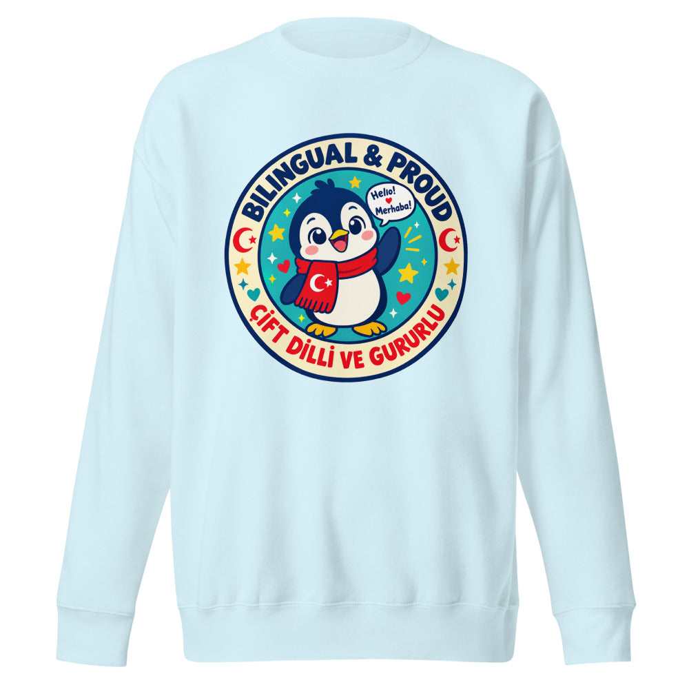 Bilingual & Proud Unisex Premium Crewneck Sweatshirt, Roots & Talks - Sky Blue