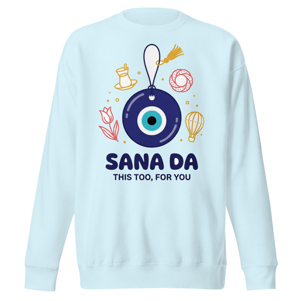 Sana Da Unisex Premium Crewneck Sweatshirt, Roots & Talks - Sky Blue