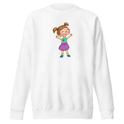 Ela Character Unisex Premium Crewneck Sweatshirt, Roots & Talks - White