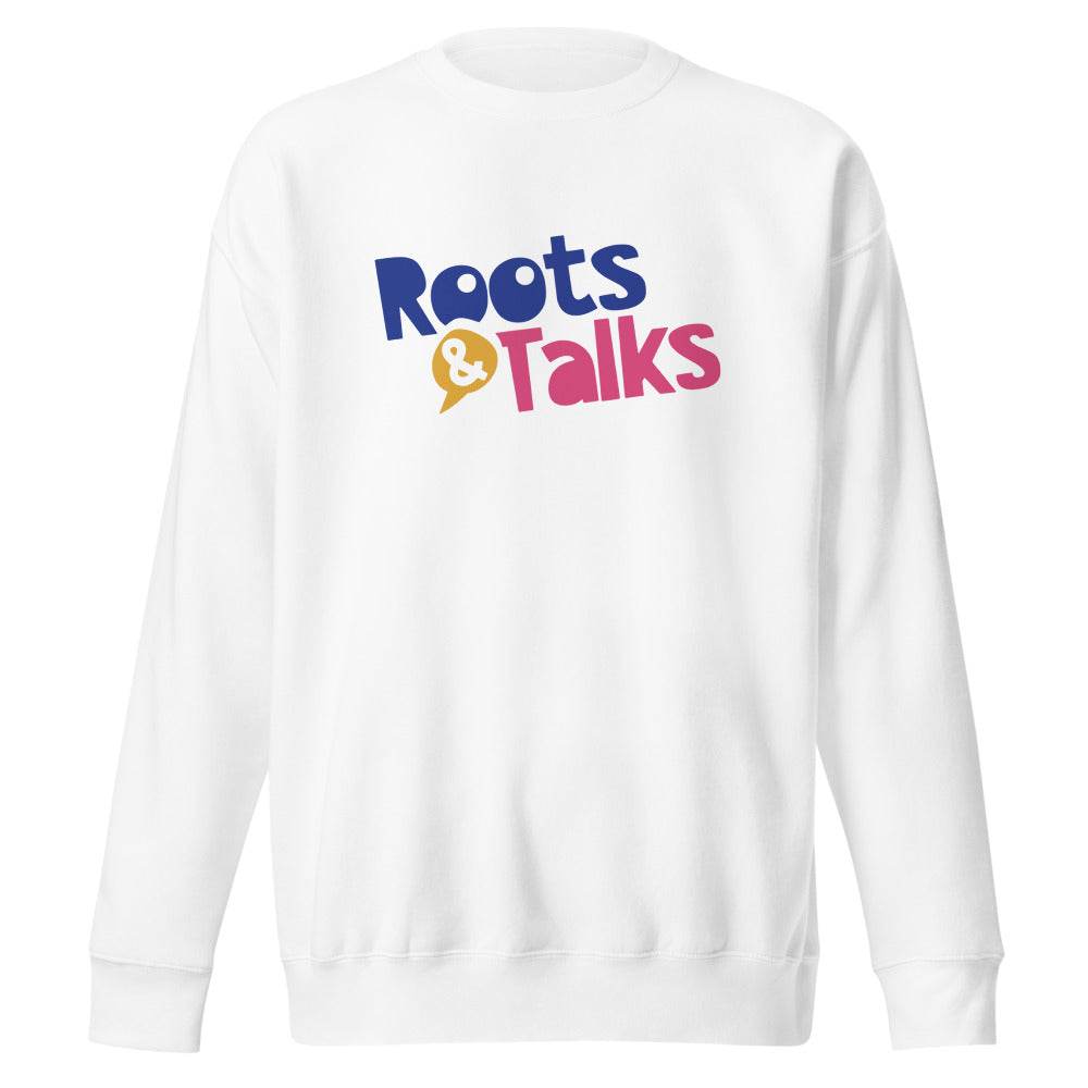 Roots & Talks Logo Unisex Premium Crewneck Sweatshirt - White