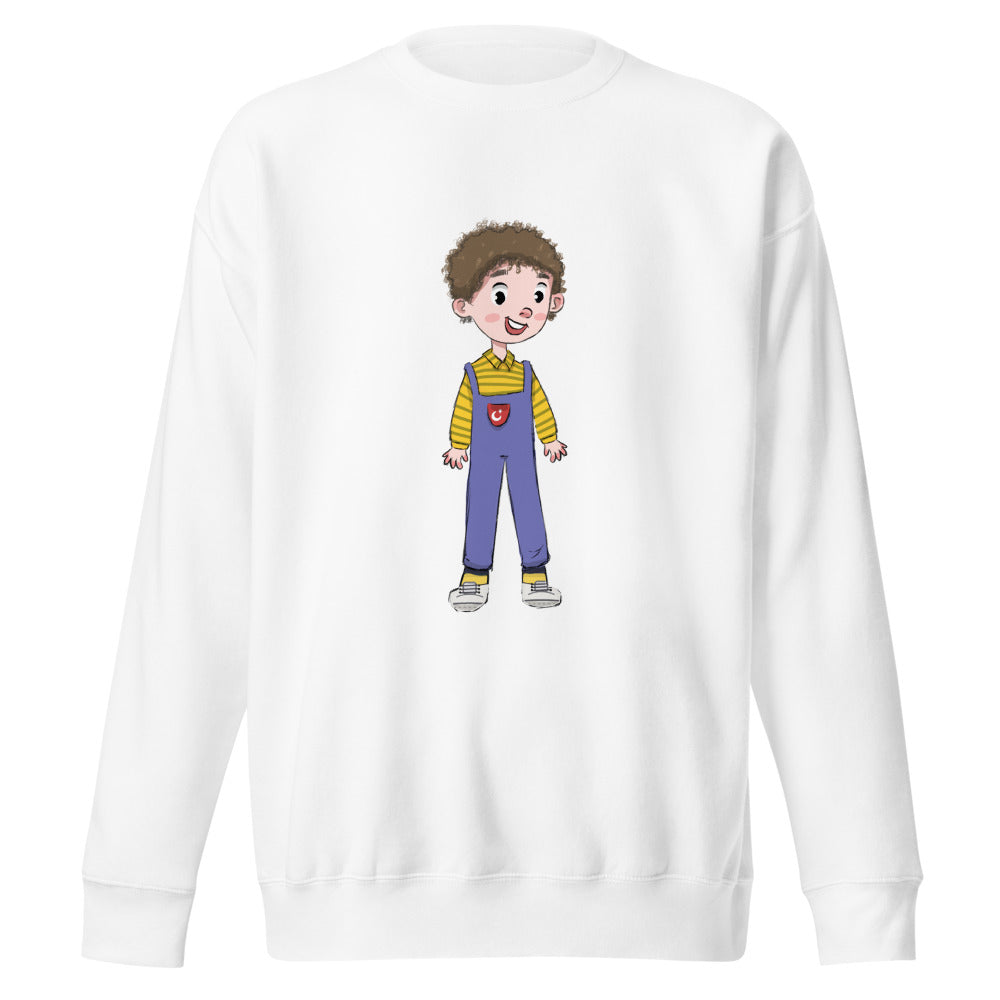 Ahmet Character Unisex Premium Crewneck Sweatshirt, Roots & Talks - White