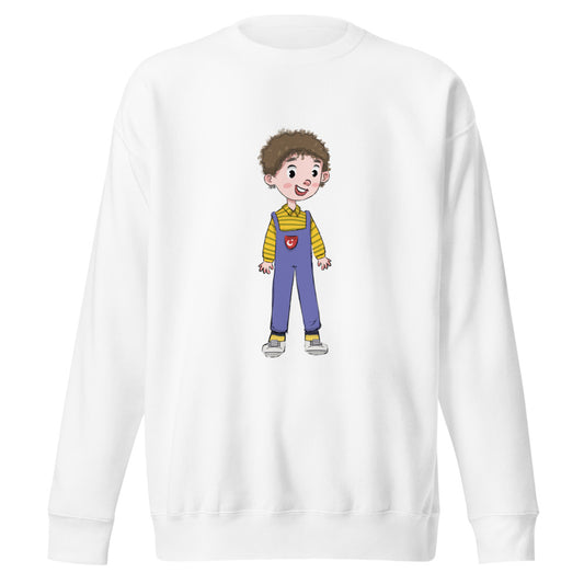 Ahmet Character Unisex Premium Crewneck Sweatshirt, Roots & Talks - White