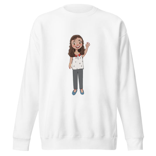 Defne Character Unisex Premium Crewneck Sweatshirt, Roots & Talks - White