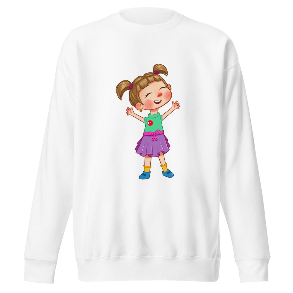 Ela Character Unisex Premium Crewneck Sweatshirt, Roots & Talks - White
