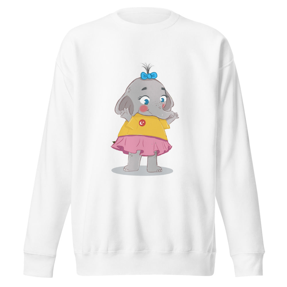 Filiz Elephant Unisex Premium Crewneck Sweatshirt, Roots & Talks - White