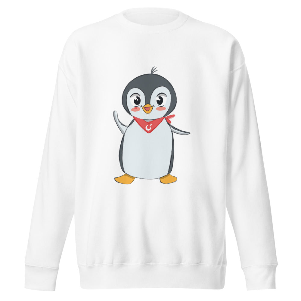 Pingucan Penguin Unisex Premium Crewneck Sweatshirt, Roots & Talks - White