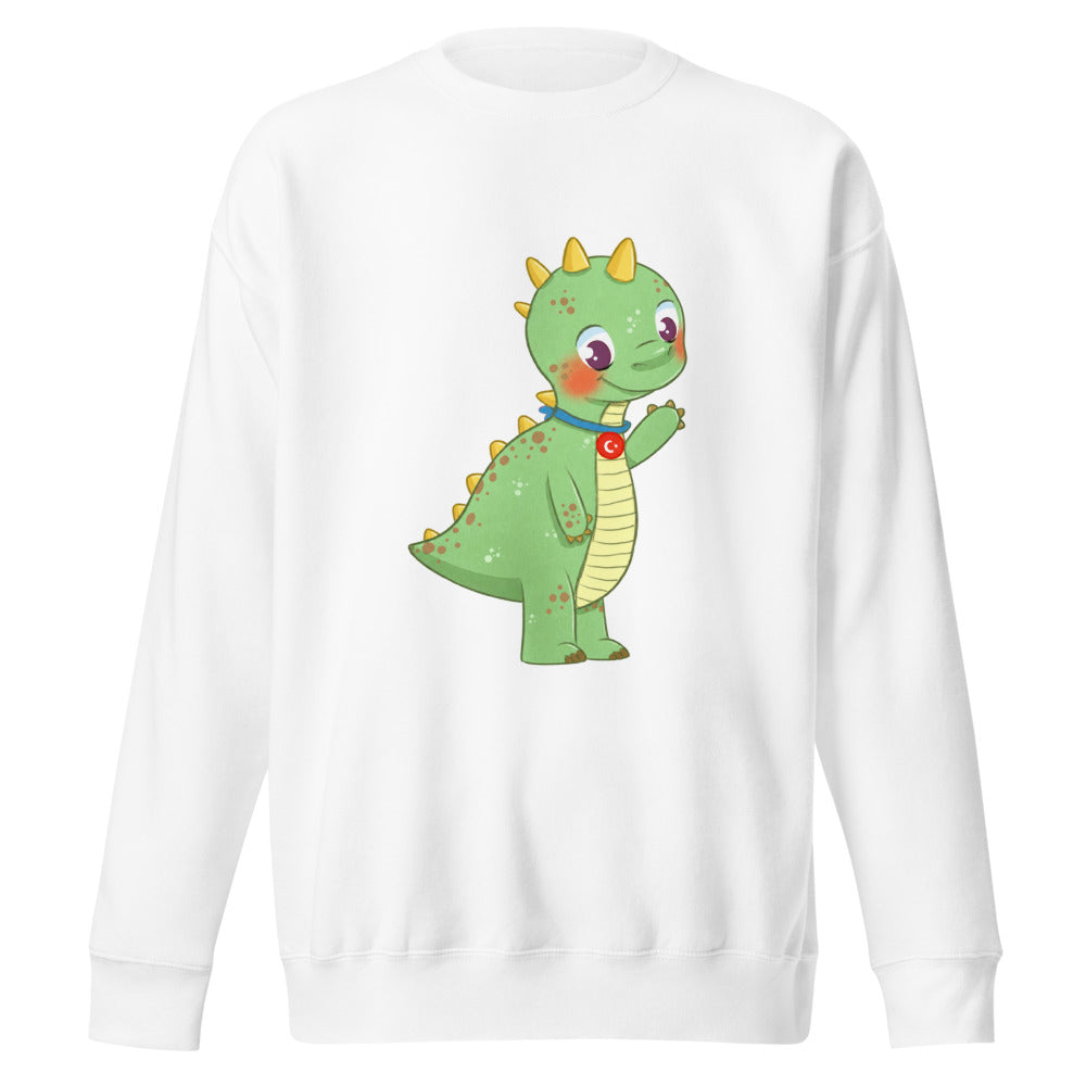 Dino Dinosaur Unisex Premium Crewneck Sweatshirt, Roots & Talks - White