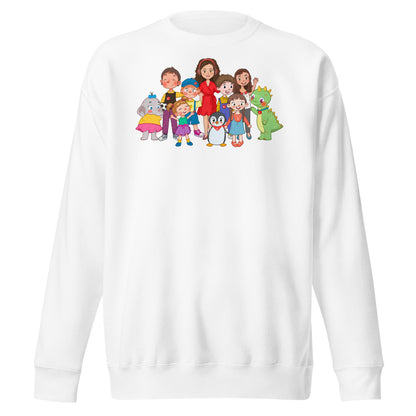 All the Characters Together Unisex Premium Crewneck Sweatshirt, Roots & Talks - White