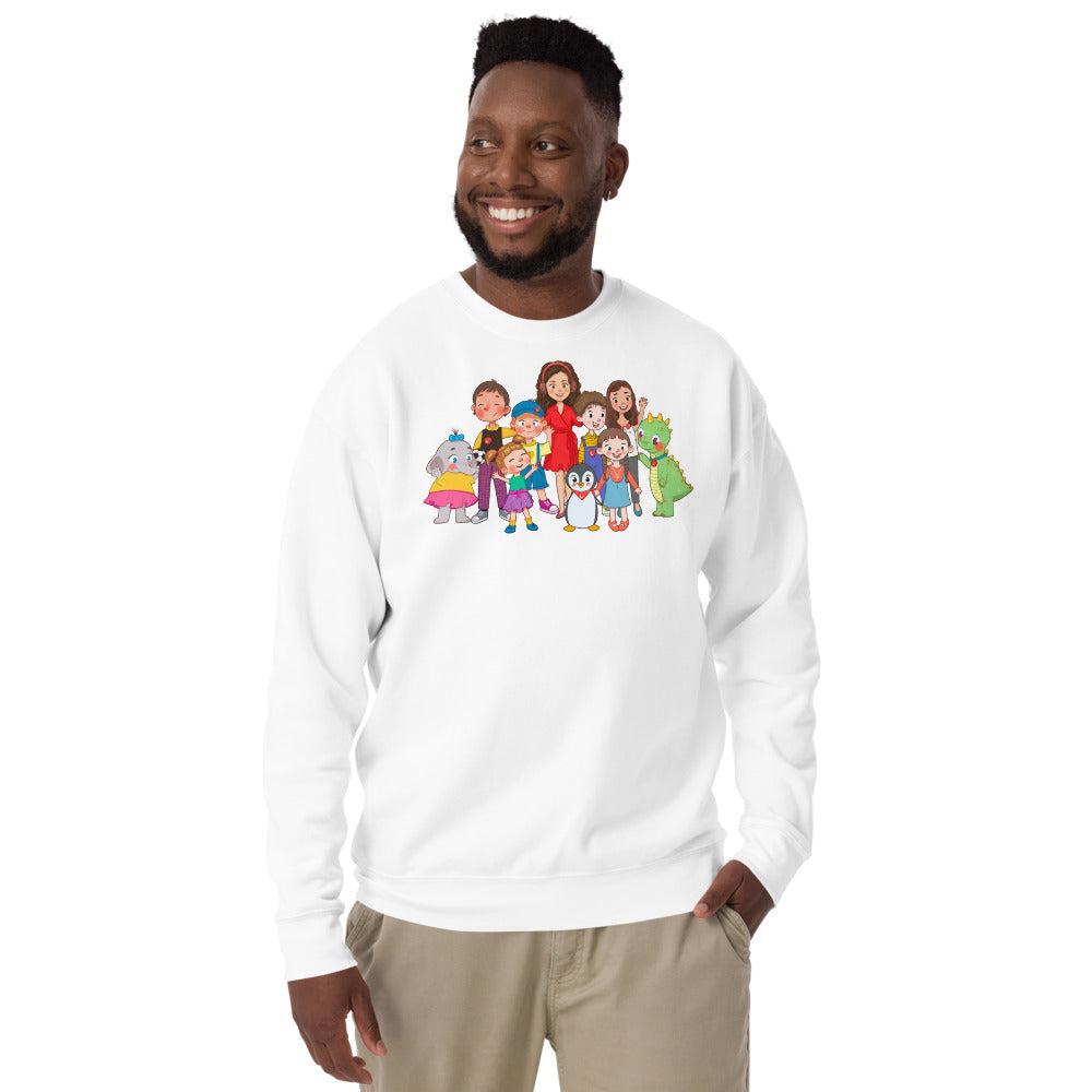 All the Characters Together Unisex Premium Crewneck Sweatshirt, Roots & Talks - lifestyle photo 3