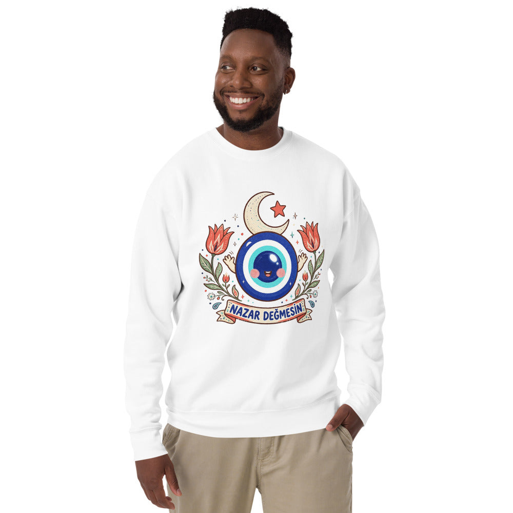 Nazar Değmesin Unisex Premium Crewneck Sweatshirt, Roots & Talks - lifestyle photo 3