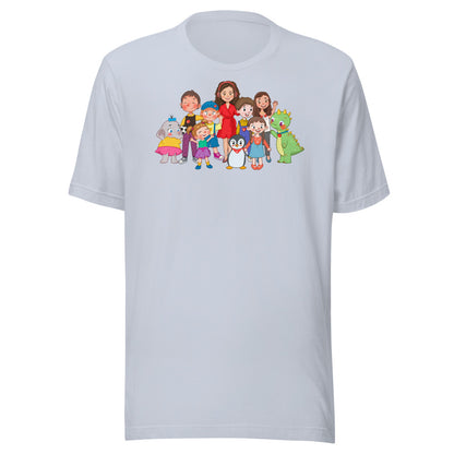 All the Characters Together Unisex T-Shirt, Roots & Talks - Light Blue