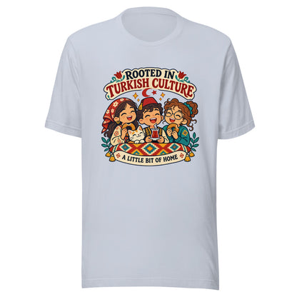 Rooted in Turkish Culture Unisex T-Shirt, Roots & Talks - Light Blue