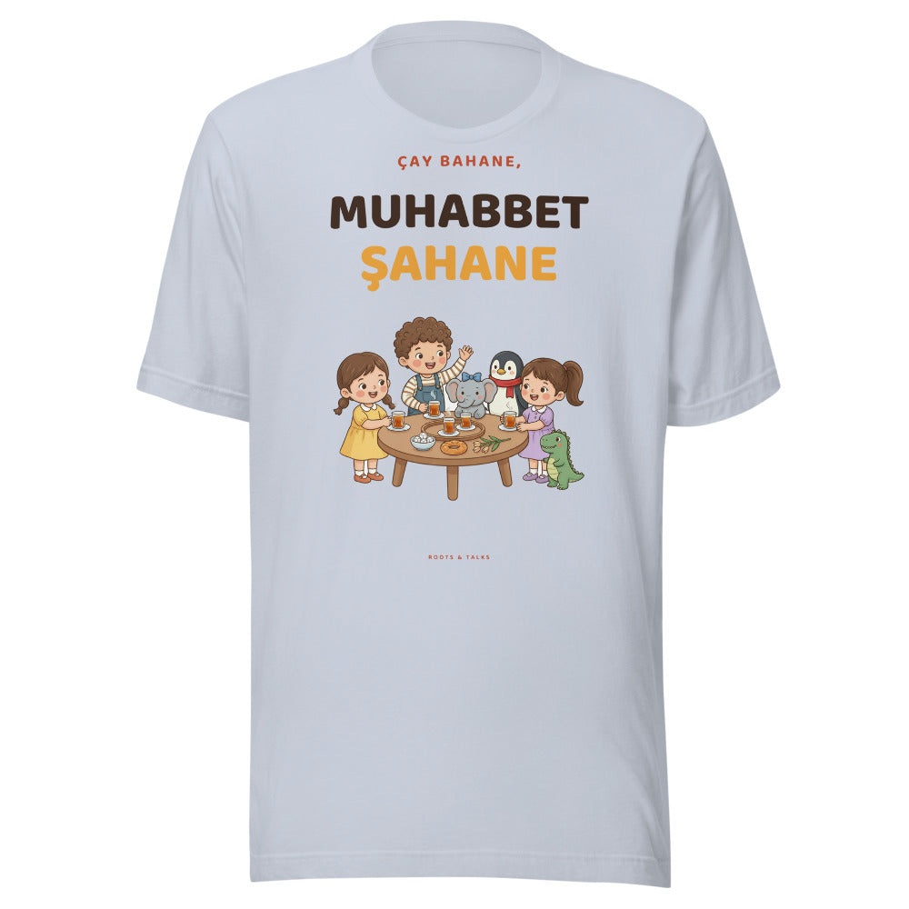 Çay Bahane, Muhabbet Şahane Unisex T-Shirt, Roots & Talks - Light Blue