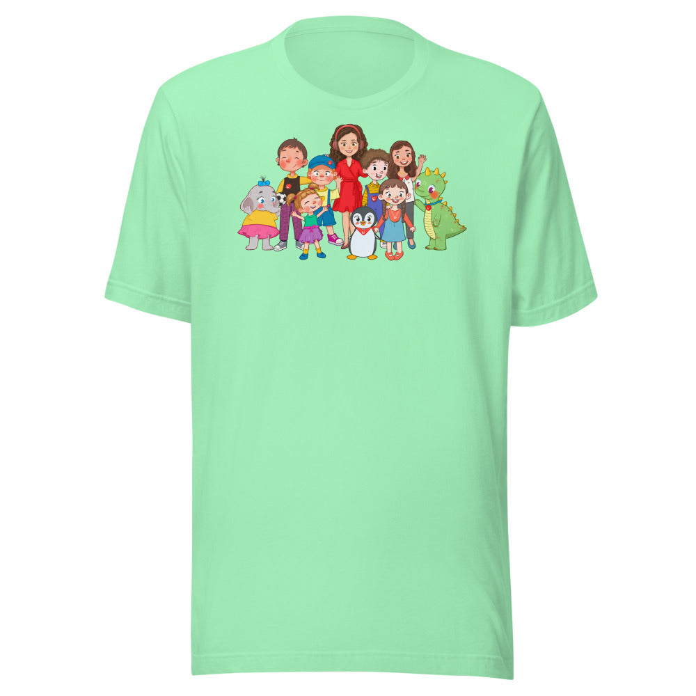 All the Characters Together Unisex T-Shirt, Roots & Talks - Mint