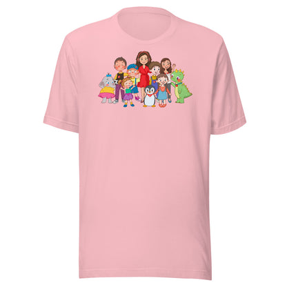 All the Characters Together Unisex T-Shirt, Roots & Talks - Pink