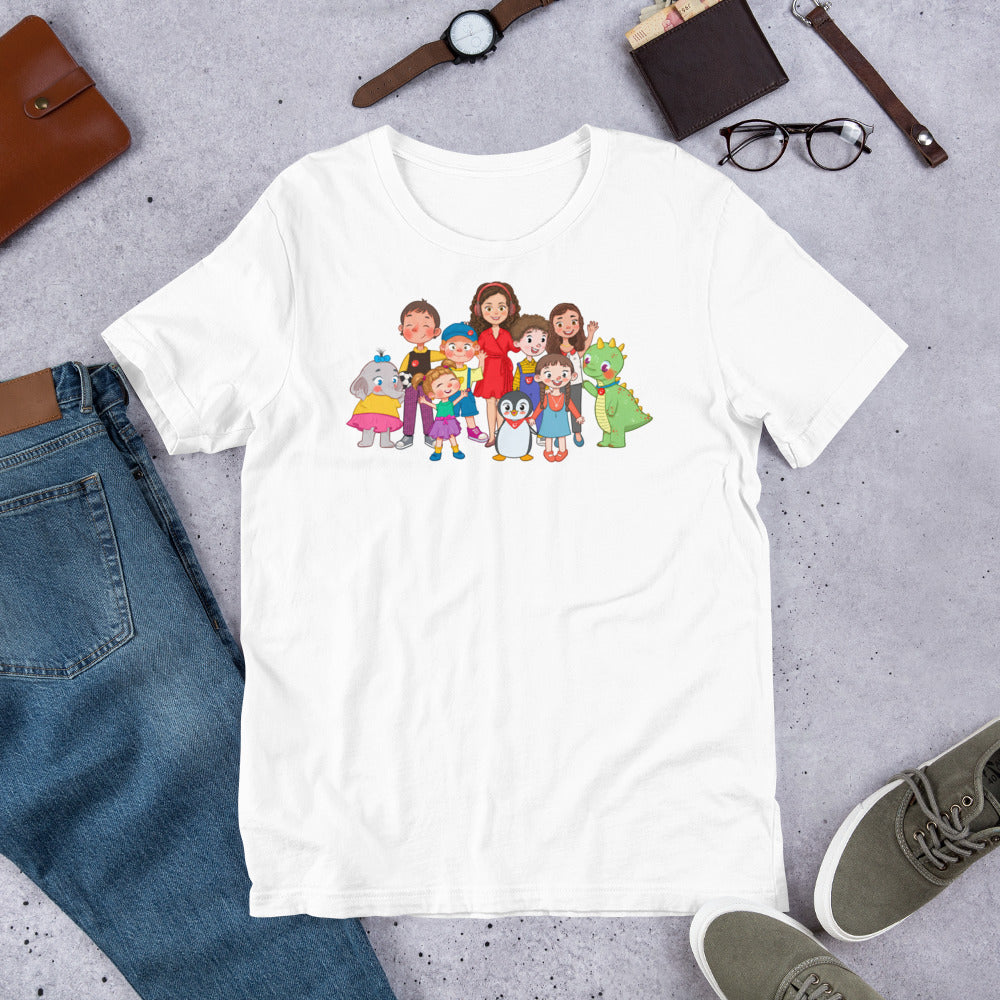 All the Characters Together Unisex T-Shirt, Roots & Talks - lifestyle photo 2