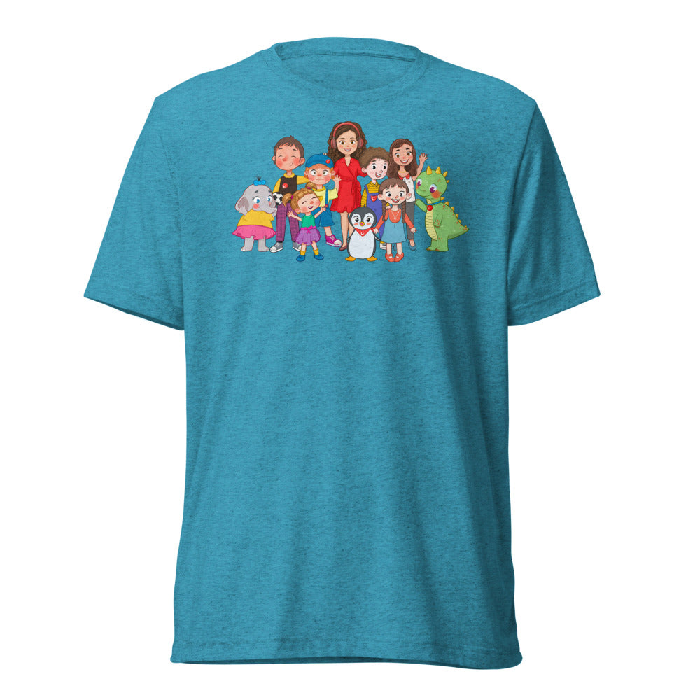 All the Characters Together Unisex Tri-Blend T-Shirt, Roots & Talks - Aqua Triblend