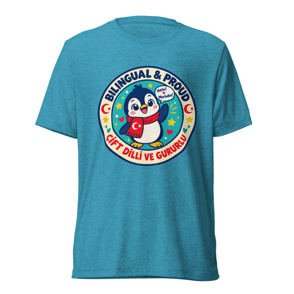 Bilingual & Proud Unisex Tri-Blend T-Shirt, Roots & Talks - Aqua Triblend
