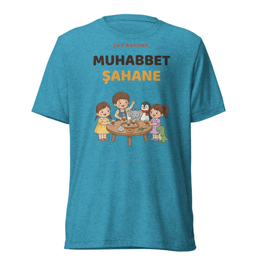 Çay Bahane, Muhabbet Şahane Unisex Tri-Blend T-Shirt, Roots & Talks - Aqua Triblend