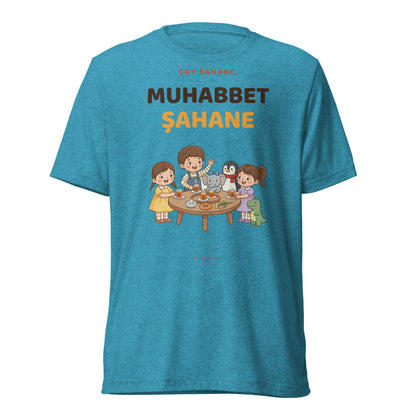 Çay Bahane, Muhabbet Şahane Unisex Tri-Blend T-Shirt, Roots & Talks - Aqua Triblend