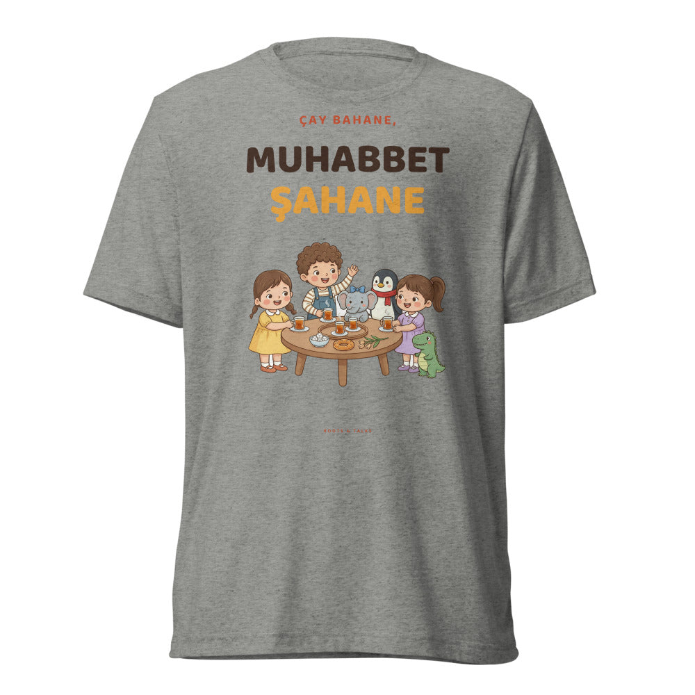 Çay Bahane, Muhabbet Şahane Unisex Tri-Blend T-Shirt, Roots & Talks - Athletic Grey Triblend
